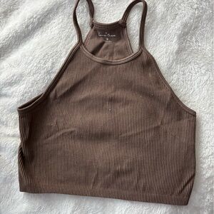 Brown Ribbed Bodysuit